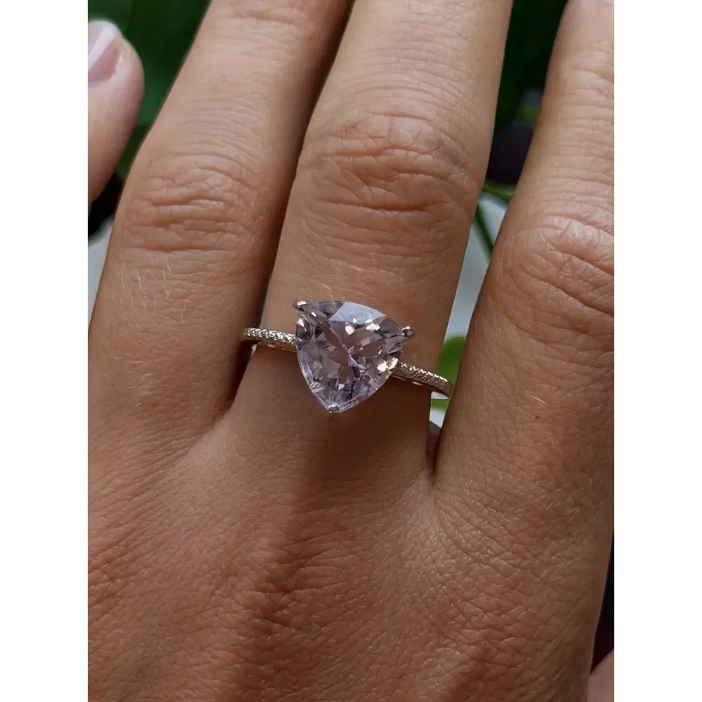925 Sterling Silver Lilac Tone Morganite Ring Size 9